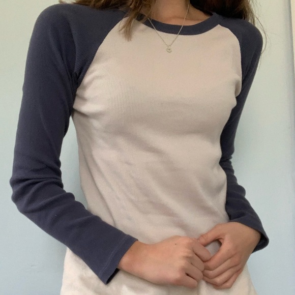 Brandy Melville | Tops | Brandy Melville Blue White Long Sleeve Bella Top Poshmark